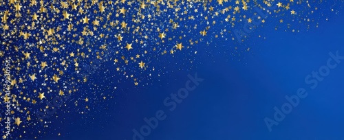 Gold star confetti on a deep blue background