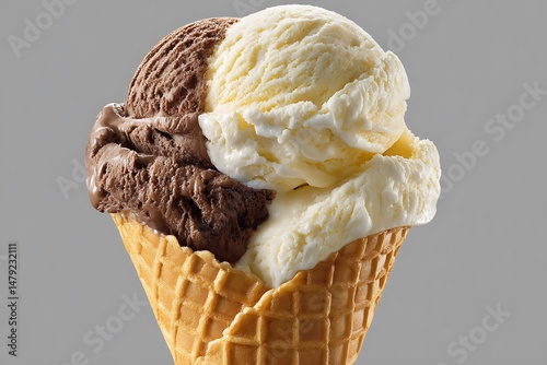 Delicious ice cream cone with two flavors
