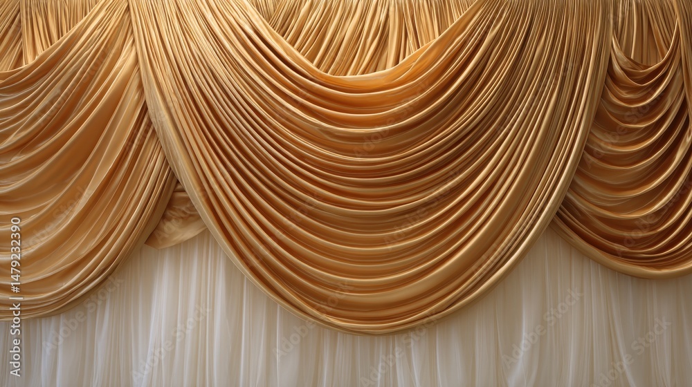 Obraz premium A 4K photo of luxurious gold silk drapes, flowing folds, elegant backdrop.