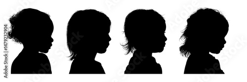 Set of little girl silhouettes, side view, isolated – vector illustration