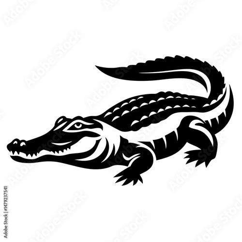 Stylized Black and White Alligator Vector Illustration with Reptilian Design