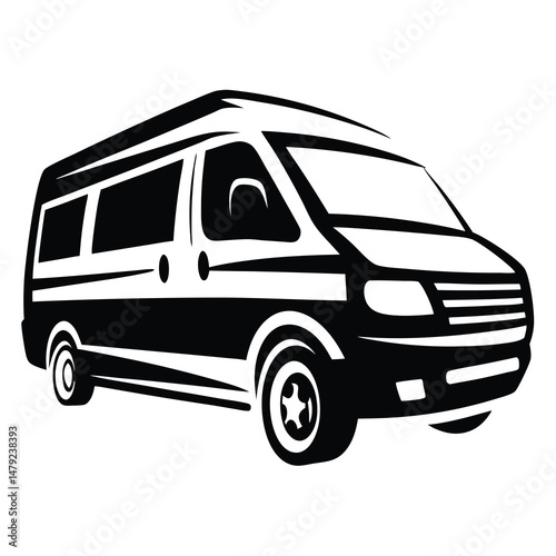 Striking Monochrome Illustration of a Commercial Van, an Automotive Icon in Motion