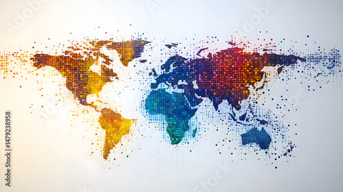 Colorful world map with vibrant dots representing global connectivity and diversity