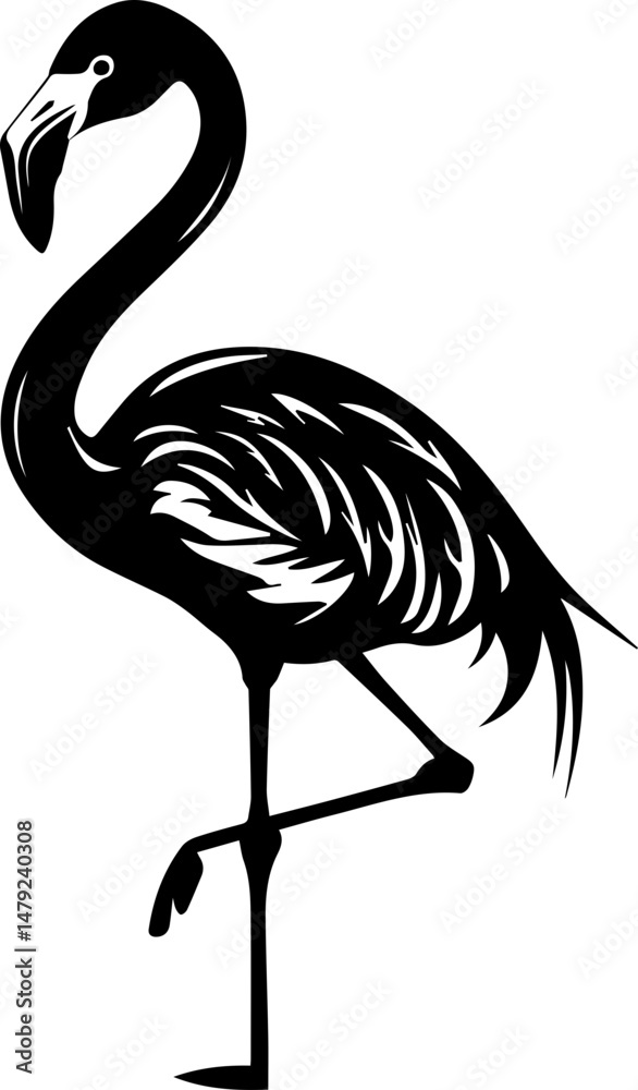 Obraz premium Flamingo Icon, Minimalist Tropical Bird Vector in Black and White Style