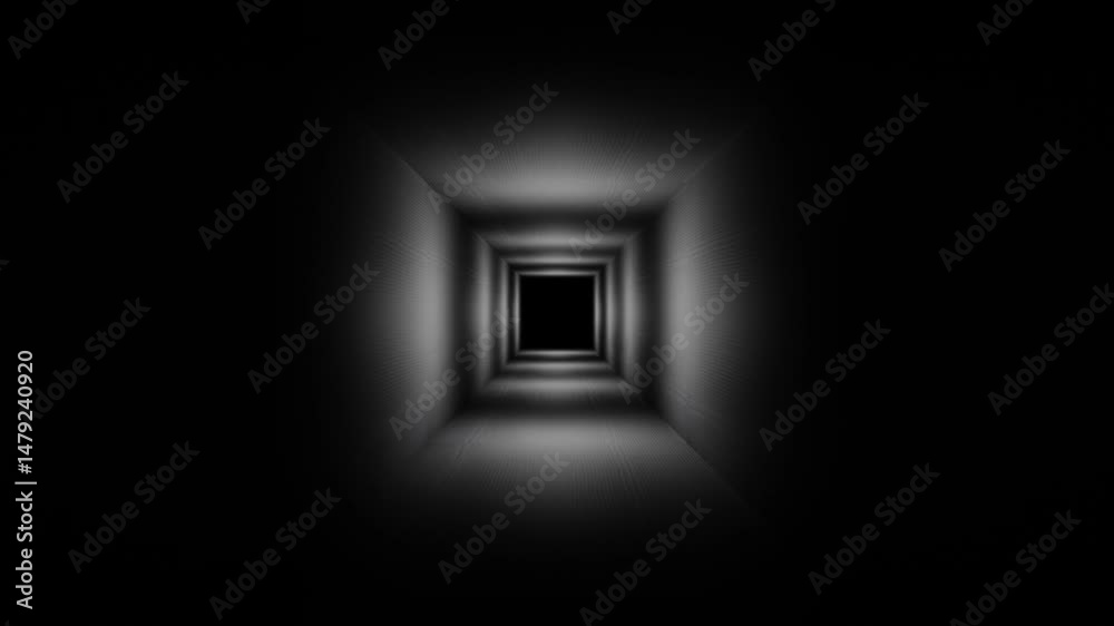 endless forward movement inside dark cubic tunnel with white texture. 3d render looped animation