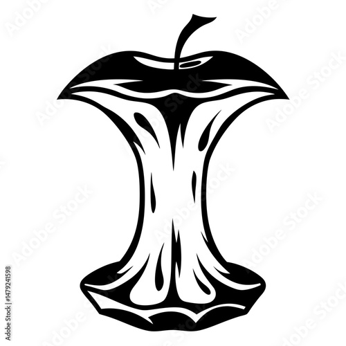 Black and white apple core illustration showing the result of consumption