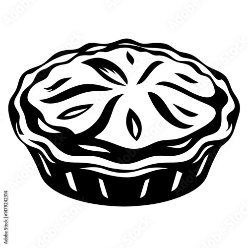 Stylized Black and White Pie Illustration with a decorative pie crust design