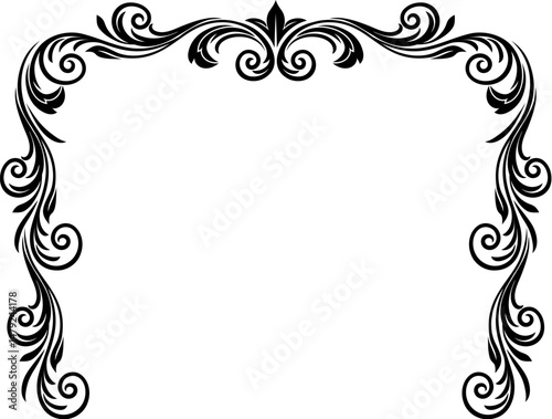A filigree heraldic crest motif floral pattern border frame. Original design in a vintage style.