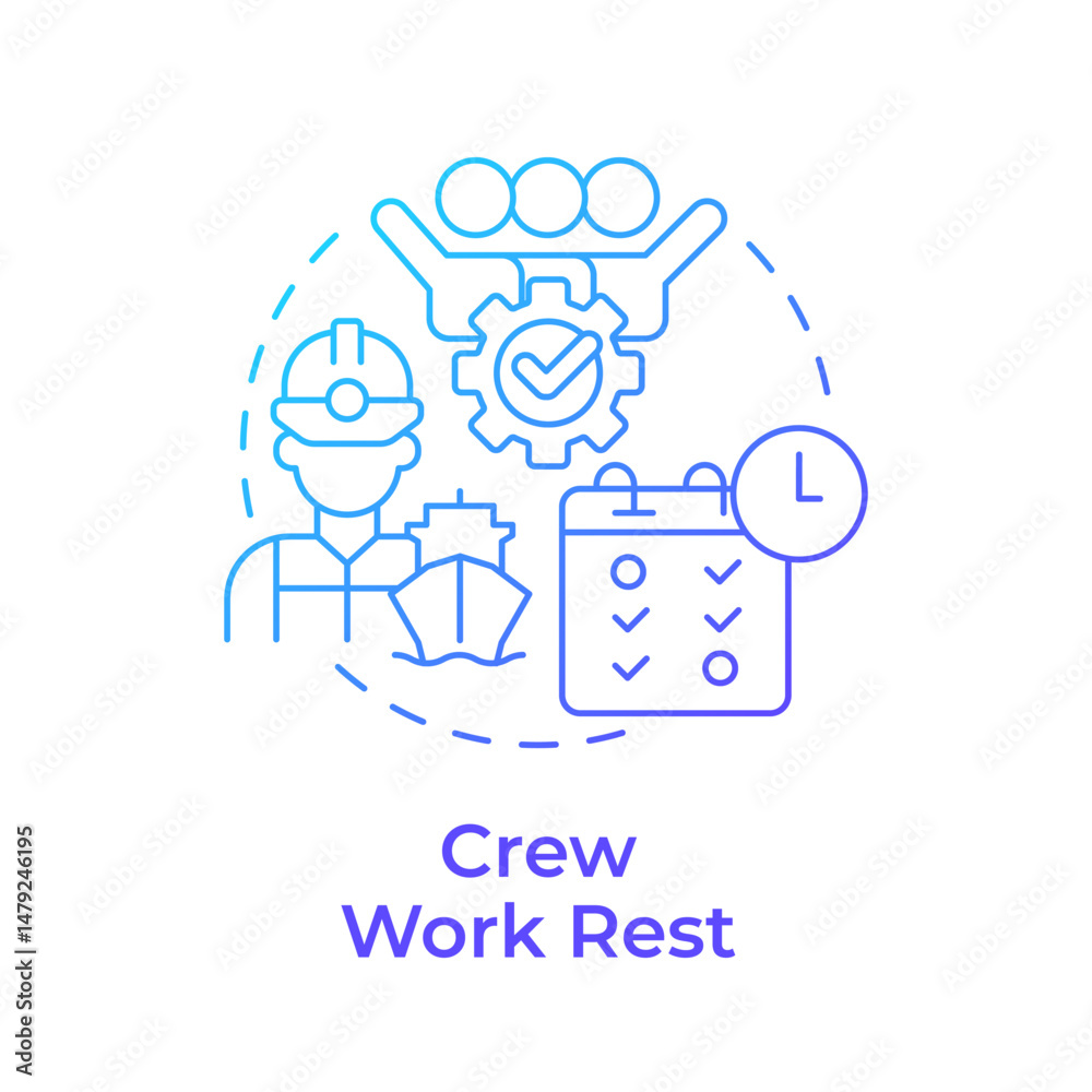 Crew work rest blue gradient concept icon. Protect vessel team health. Law regulation. Maritime staff management. Round shape line illustration. Abstract idea. Graphic design. Easy to use in booklet Crew work rest blue gradient concept icon. Protect vessel team health. Law regulation. Maritime staff management. Round shape line illustration. Abstract idea. Graphic design. Easy to use in booklet