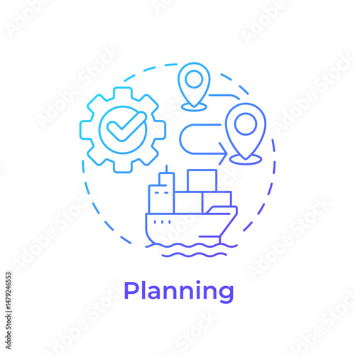 Planning blue gradient concept icon. Detailed berth to berth navigational route. Stage of passage development. Round shape line illustration. Abstract idea. Graphic design. Easy to use in booklet