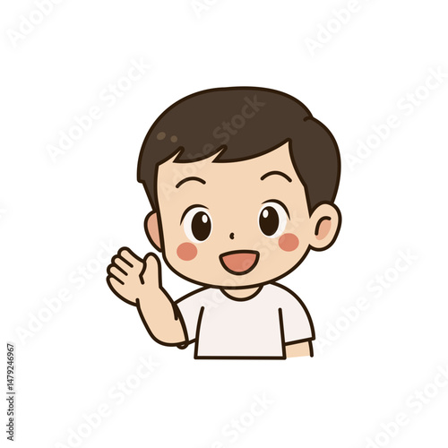The boy waved in white clothes cartoon character