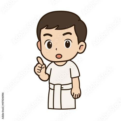 boy pointing finger in white clothes cartoon character
