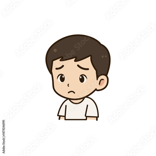 Sad boy in white clothes cartoon character