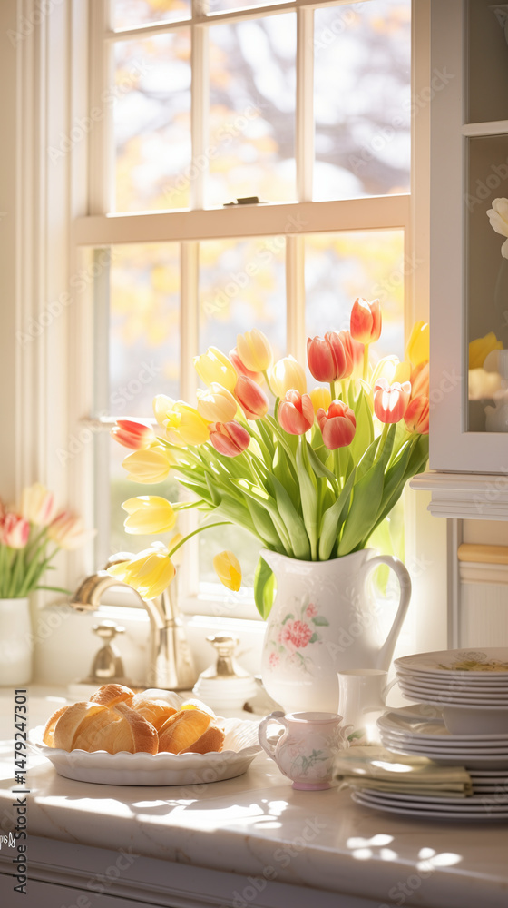 Tulips in the vase as home decoration Tulips in the vase as home decoration