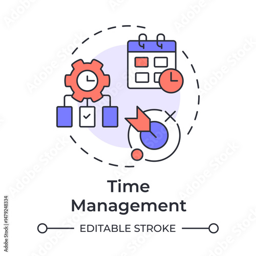 Time management multi color concept icon. Workflow organization. Schedule, deadlines. Round shape line illustration. Abstract idea. Graphic design. Easy to use in infographic, presentation