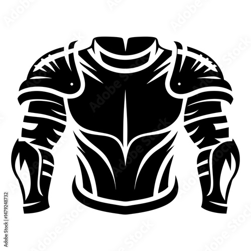Stylized medieval armor silhouette design of chest piece and upper arms armor