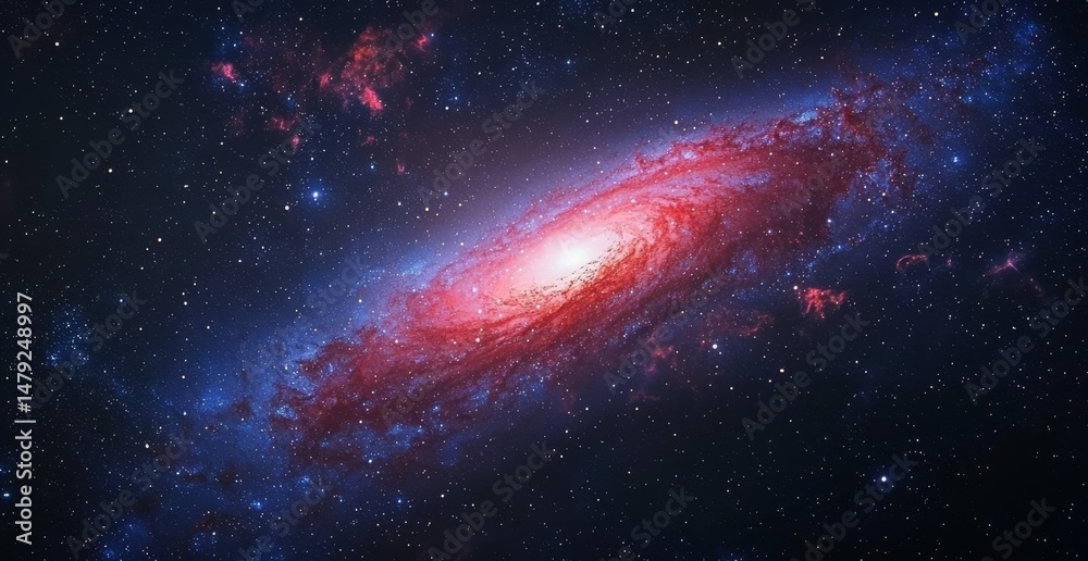 Obraz premium Stunning spiral galaxy illuminated by starry light and vibrant nebula.