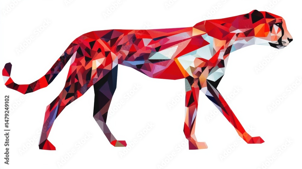 Obraz premium Colorful Geometric Cheetah Art with Abstract Polygon Shape Design