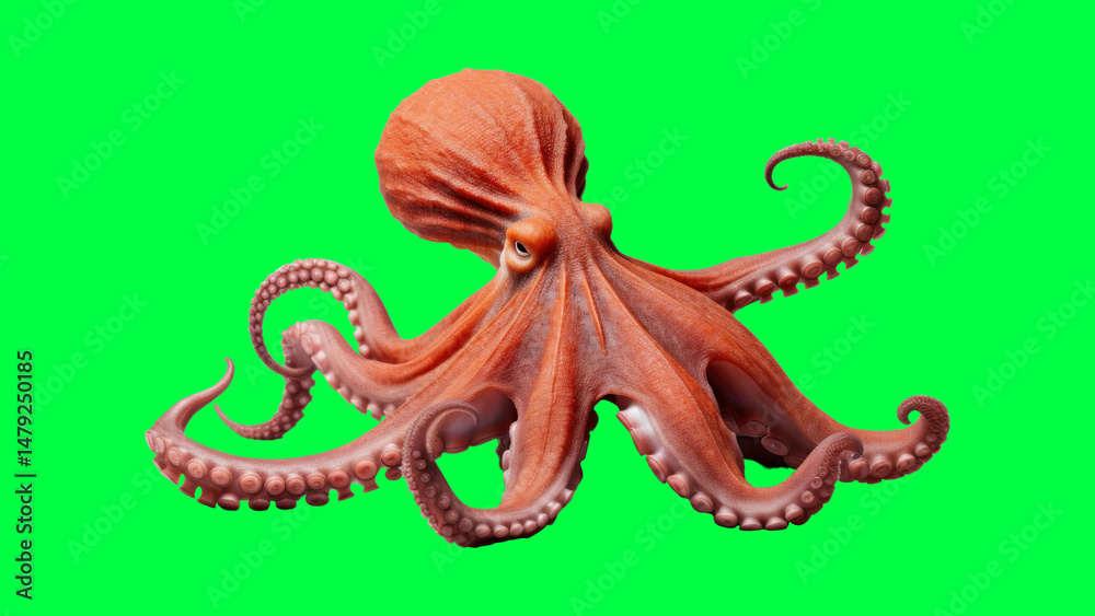 Obraz premium Vibrant octopus on green background