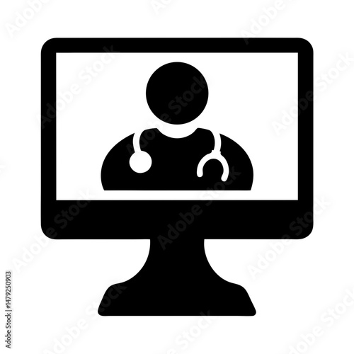 telemedicine virtual consultation silhouette icon
