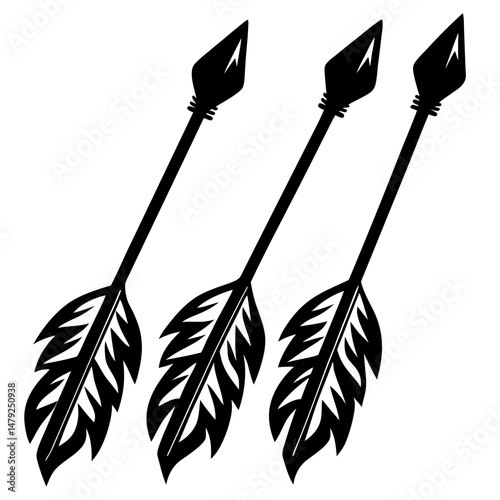 A Trio of Black Arrows Against White Background, Illustrative and Minimalist Design