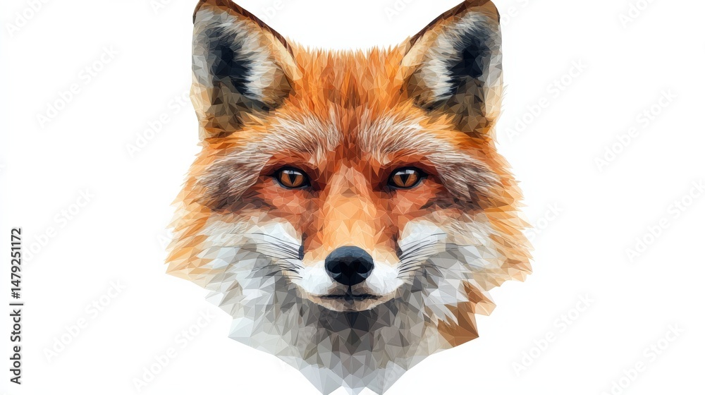 Fototapeta premium Detailed Geometric Illustration of a Fox with Vibrant Orange Colors