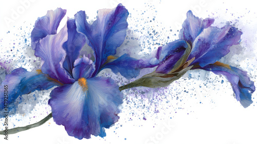 Fototapeta Naklejka Na Ścianę i Meble -  purple and blue iris flower flowing watercolor