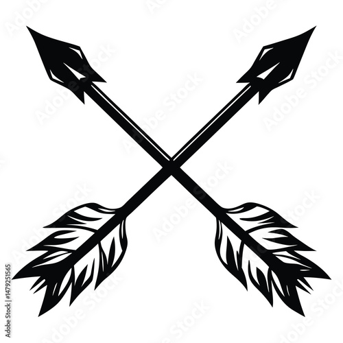Black and white illustration of two crossed arrows with pointed tips