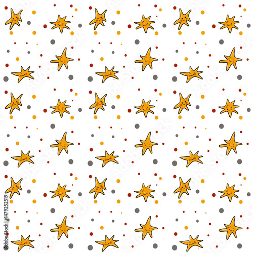 Cute hand-drawn doodle-style stars seamless pattern. Perfect for children’s decor, fabric prints, holiday themes, backgrounds, and textile designs
