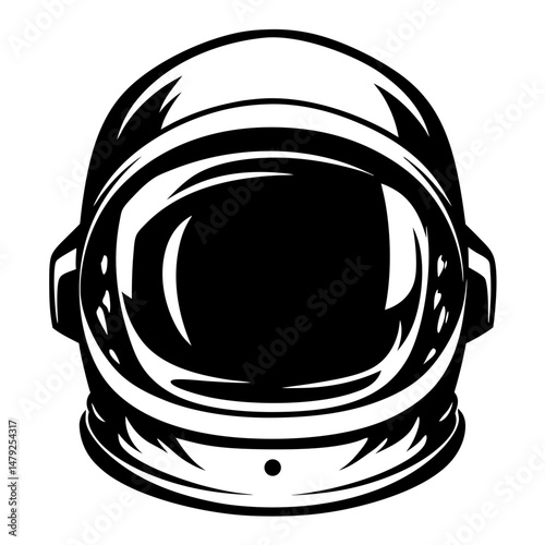 Dramatic monochrome graphic of a stylized astronaut helmet, ready for space exploration