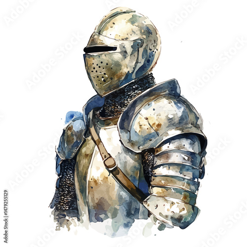 Knight In Armor, watercolor vector, isolated on a white background.