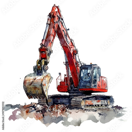 watercolor of Pile Driver, isolated on a white background.