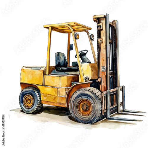 Forklift, watercolor illustration, isolated on a white background.