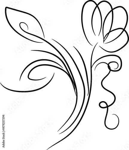 Elegant Black Line Art Floral Design Element for Invitations and Decorations