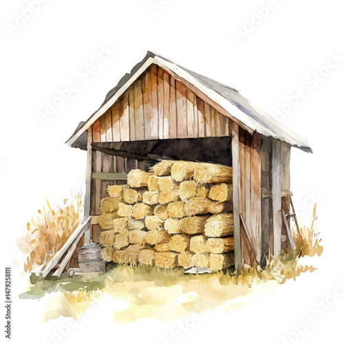 watercolor vector of Fodder Storage, isolated on a white background.
