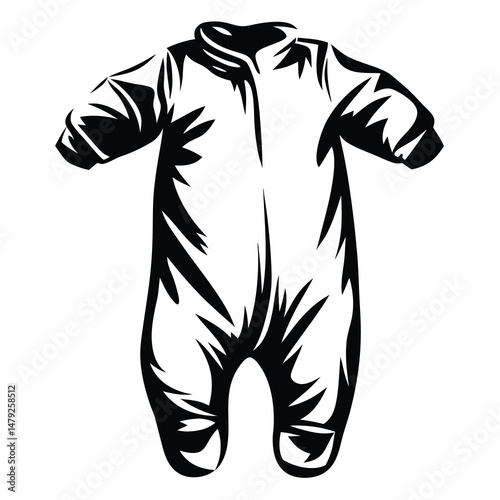 Onepiece Baby Snowsuit Winter Warm Padded Jumpsuit in Black and White Illustration