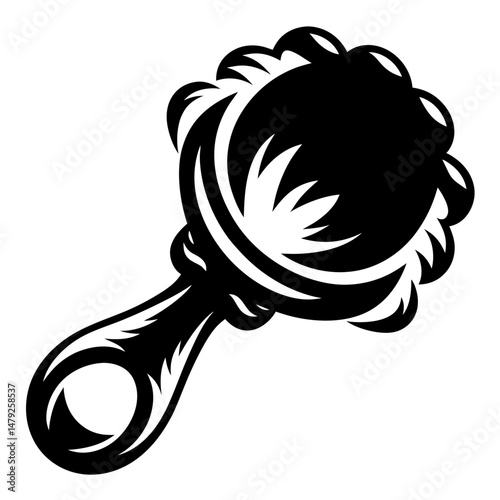 Elegant Black and White Baby Rattle Vector Art with Decorative Design