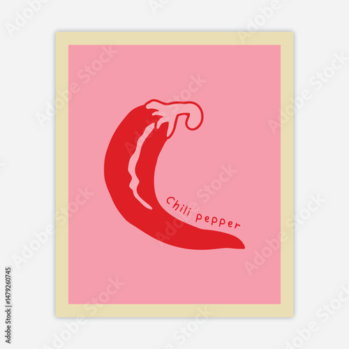 Red Chili Wall photo frames. Chili Pepper Wall art. chili pepper, art, deco poster, modern wall, vintage food illustration. 