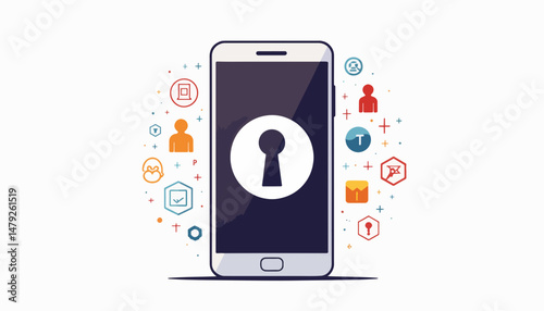 Digital safety coach illustration on smartphone with security symbols, protection