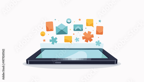 Digital tablet displaying augmented reality content, modern education