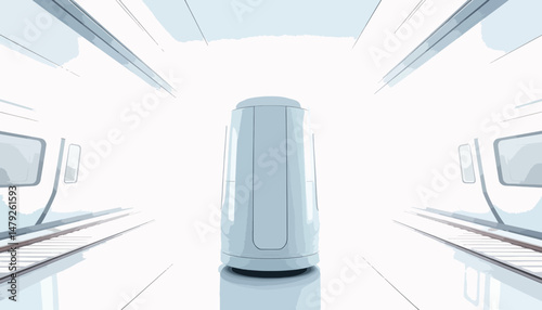 Futuristic aromatherapy capsule in subway setting, modern wellness