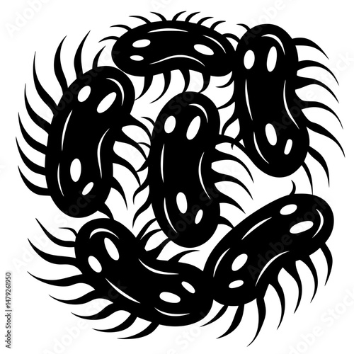 Abstract Black and White Image of Microscopic Organisms or Bacteria in a Circle