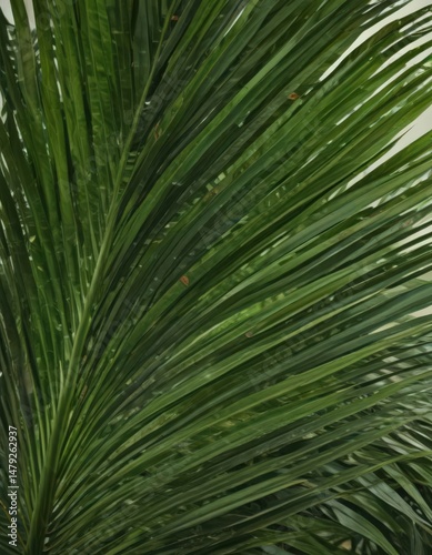 Close-up of a single palm leaf, rich green tones, sharp detail, leaf texture, wildlife, texture