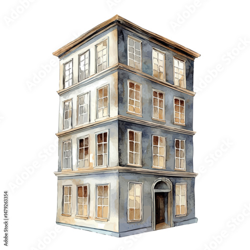 Building Structure, watercolor illustration, isolated on a white background.