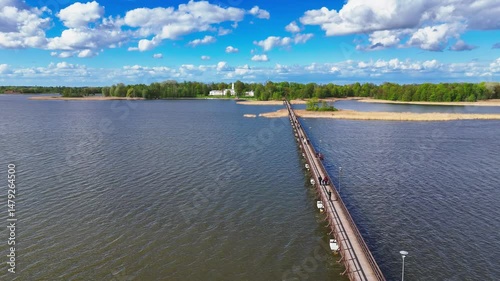 Wallpaper Mural Observing Lake Sirvėna and Birzai's famous longest wooden bridge from a drone's flight path Torontodigital.ca