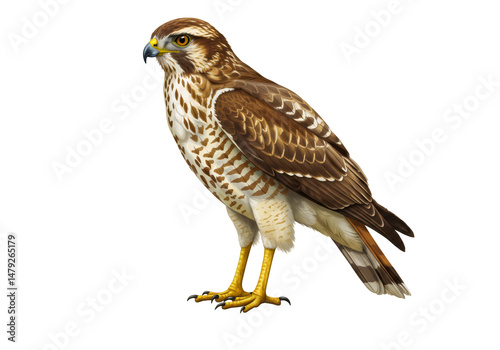 透明な背景の茶色と白の鷹の鳥のデジタルイラスト 猛禽類のディテールなクローズアップ ポートレート