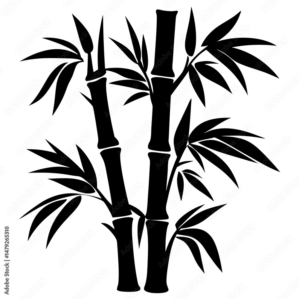 Obraz premium Elegant Bamboo Silhouette with Lush Foliage in a Monochrome Artistic Design
