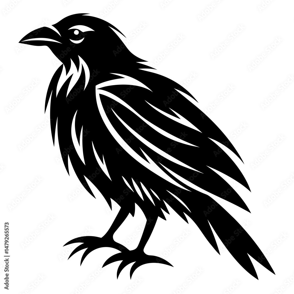 Obraz premium Stylized Black Raven Silhouette with Bold Feather Design, Graphic Art