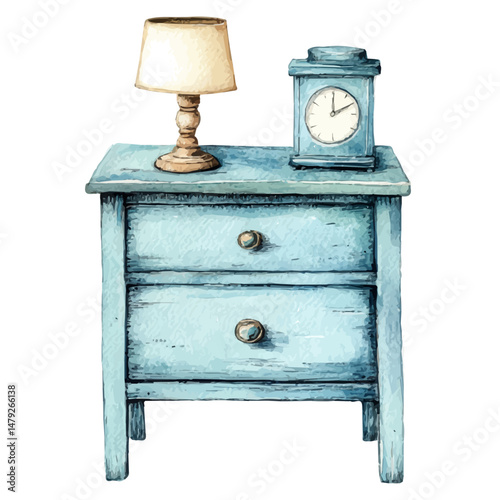 Bedside Table, watercolor vector, isolated on a white background.