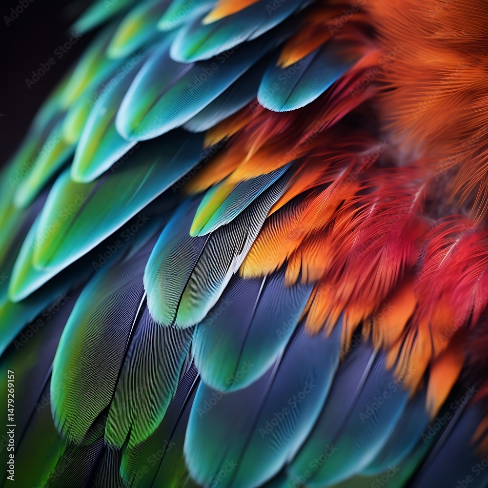 Fototapeta premium Vibrant Parrot Feathers Closeup.